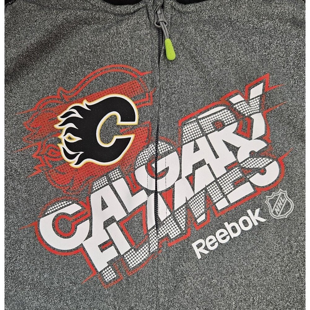 Reebok‎ Calgary Flames NHL Center Ice PlayDry Full-Zip Hoodie Size L Gray Black